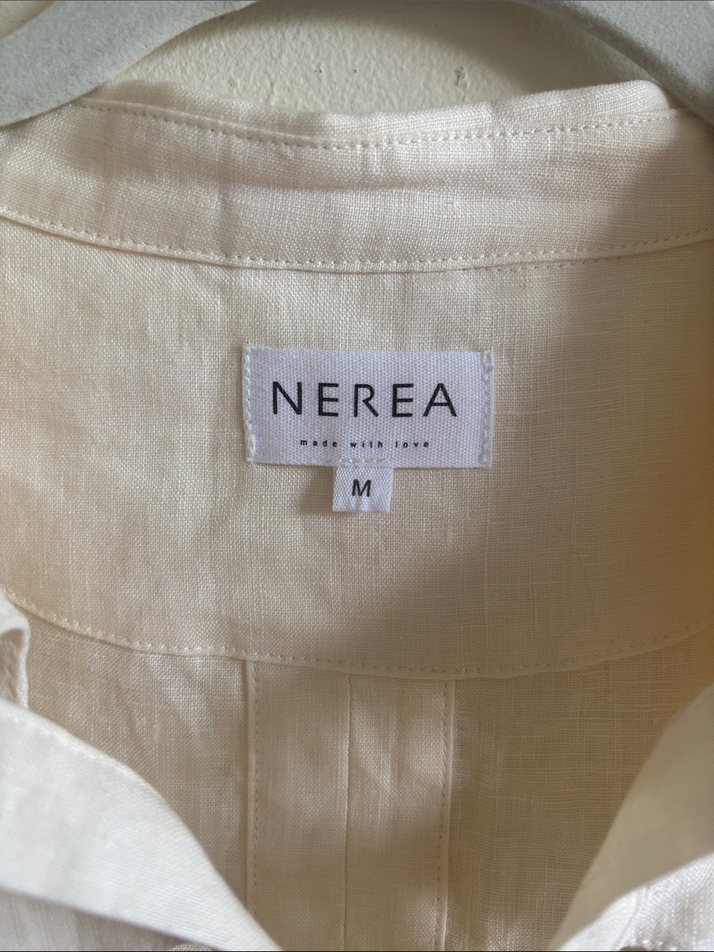 NEREA Cream Linen Crop Button-Front Shirt - Picture 2 of 3